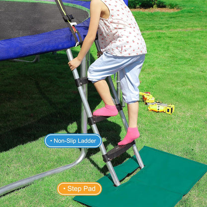 1800LBS Capacity No-Gap Design 16 15 14 12 10FT Trampoline with Safety Enclosure Net and Non-Slip Ladder 10-Year Quality Assurance Perfect for Kids Family Outdoor Backyard Fun