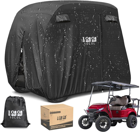 Universal Golf Cart Covers for Yamaha,Club Car, EZGO, Waterproof 2/4 Passenger Heavy Duty Golf Cart Rain Covers Extended Roof with 3 Zipper Doors