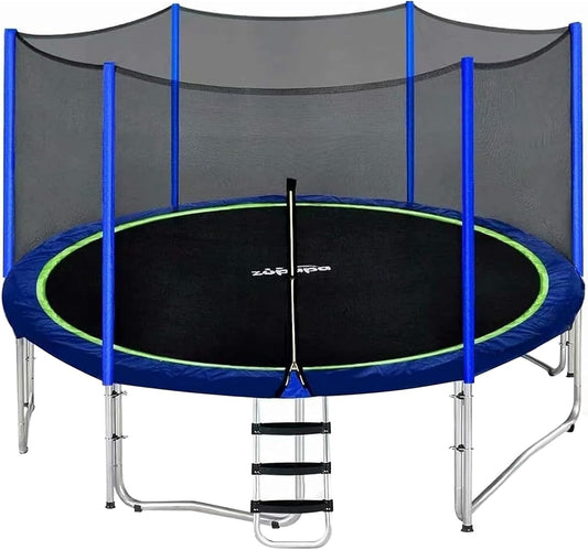 1800LBS Capacity No-Gap Design 16 15 14 12 10FT Trampoline with Safety Enclosure Net and Non-Slip Ladder 10-Year Quality Assurance Perfect for Kids Family Outdoor Backyard Fun